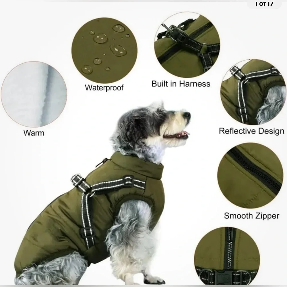 Dog Waterproof Vest Jacket Military Green Size Medium